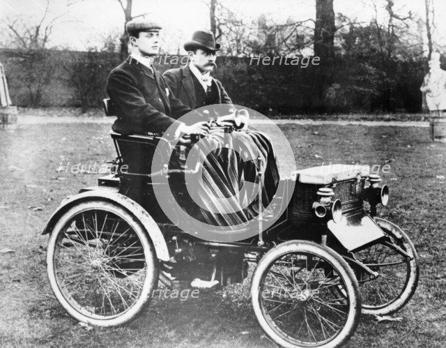 CS Rolls in his 4hp Peugeot Voiturette, c1900. Artist: Unknown