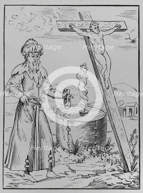 Legend of the Jew calling the devil from a vessel of blood, 1560, (1878).  Creator: Unknown.