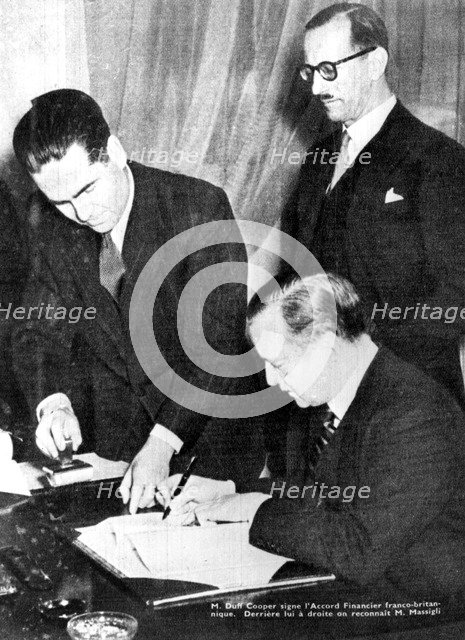 Signing of financial accord between Britain and the Free French, Algiers, 8 February 1944. Artist: Unknown