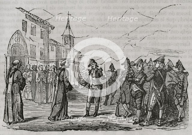 Gaspar Melchor de Jovellanos is handed over for his custody in the monastery, 1801, (1851).  Creator: Unknown.