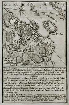 Seven Years War (1756-1763): Pomeranian War - Map of Stralsund - blockade of Stralsund..., 1765. Creator: Jean de Beaurain.