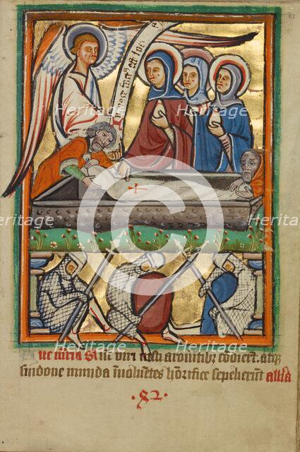 The Three Maries at the Sepulchre, about 1190-1200; text and illumination added about 1480-1490. Creator: Unknown.