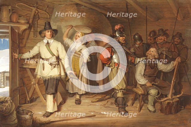 Gustaf Wasa in Sven Elfsson’s home in Isala 1520, 1831. Creator: Johan Gustaf Sandberg.