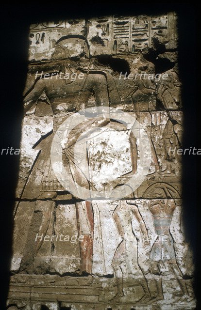 Relief of Ramesses III leading captives, Temple of Rameses III, Medinat Habu, Egypt, c12 centuryBC. Artist: Unknown