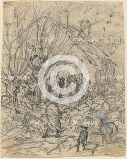 A Flock of Sheep before a Farmhouse. Creator: Theodore Rousseau.