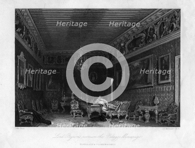 Lord Byron's room in the Palazzo Mocenigo, Venice, Italy, 19th century. Creator: James Tibbitts Willmore.
