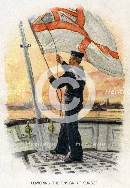 'Lowering the Ensign at Sunset', c1890-c1893.Artist: William Christian Symons