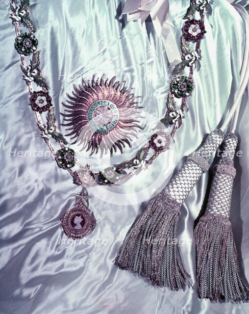 The insignia and robes of the Order of St Patrick, 1953. Creator: Arthur Charles Kirby Ware.