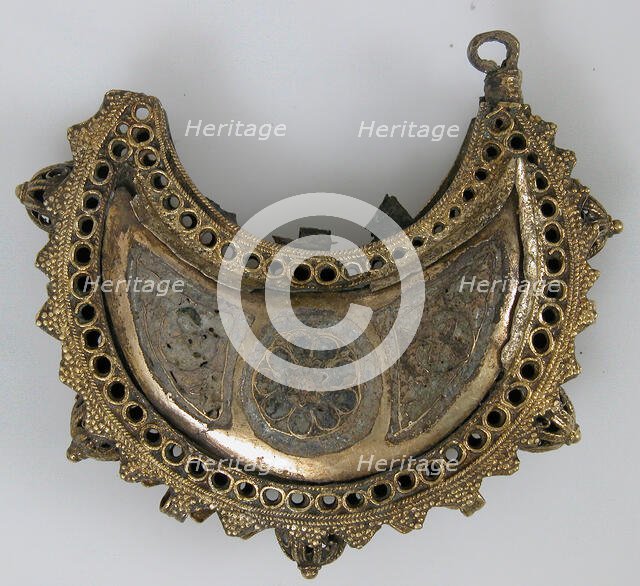 One of a Pair of Crescent-Shaped Earrings with Rosettes, Kievan Rus' or Byzantine, 12th century. Creator: Unknown.