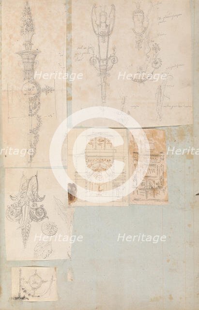 Page from a Scrapbook containing Drawings and Several Prints of Architecture, Int..., ca. 1800-1850. Creators: Workshop of Charles Percier, Workshop of Pierre François Léonard Fontaine.
