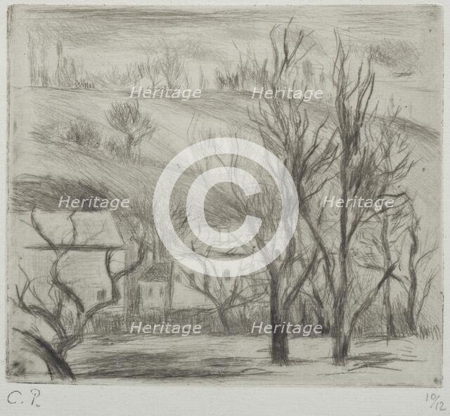 Paysage à l'Hermitage (Pontoise); (Landscape at l'Hermitage, Pontoise), 1880. Creator: Camille Pissarro.