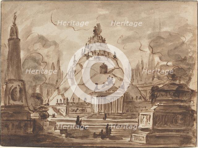 Architectural Fantasy with a Pyramidal Mausoleum, c. 1747. Creator: Charles Michel-Ange Challe.