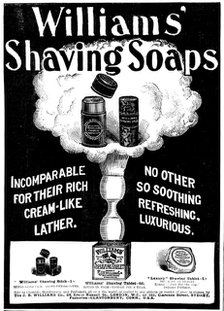Advertisement for Williams' Shaving Soaps, 1898. Creator: Unknown.