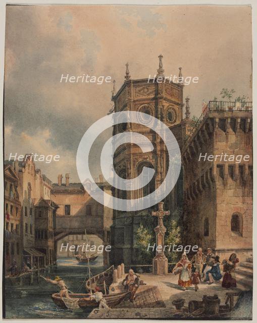 Scene on a Canal, first half 1800s. Creator: Hippolyte Jean Baptiste Garnerey (French, 1787-1858).