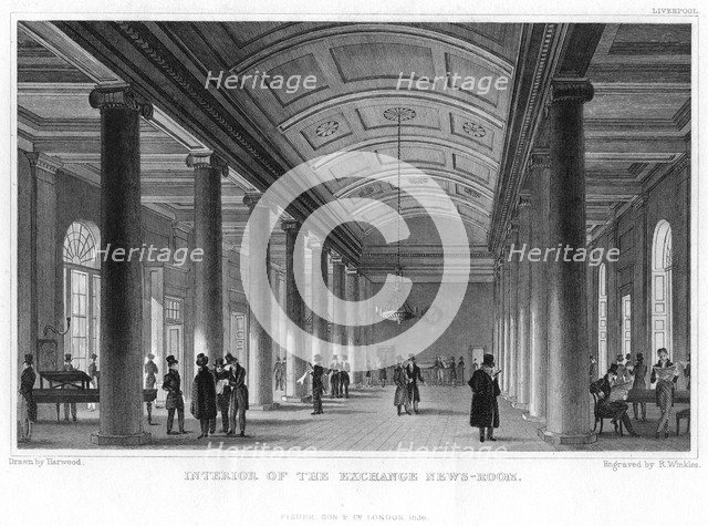 Interior of the Exchange News-Room, Liverpool, 1836.Artist: Harwood