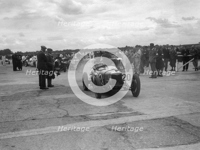 Riley 9 Brooklands at the LCC Relay GP, Brooklands, 25 July 1931. Artist: Bill Brunell.