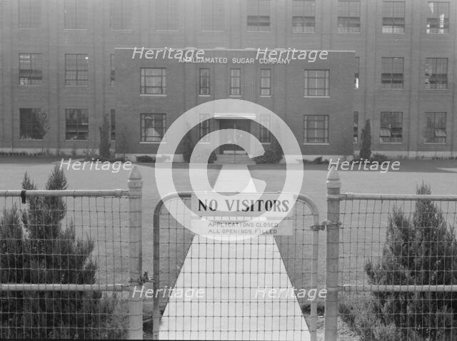 Entrance to Amalgamated Sugar Company factory at opening..., Nyssa, Malheur County, Oregon, 1939. Creator: Dorothea Lange.