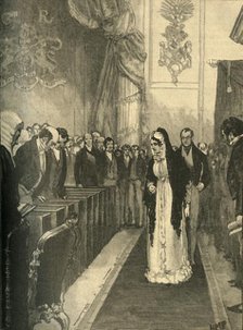 Queen Caroline entering the House of Lords during her trial, Westminster, London, 1820 (c1890). Creator: Unknown.
