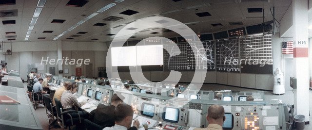 The Mission Operations Control Room in Mission Control Centre, Houston, Texas, USA, 1971.ston, 1971.Artist: NASA