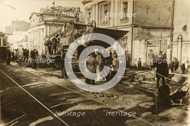 Roadworks in Tverskaya Street, Moscow, USSR, 1920s. Artist: Unknown