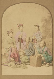 Group portrait of Japanese women and men, 1868-1880. Creator: Felice Beato.