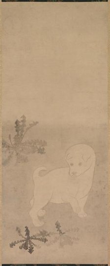 Puppy with Dandelions, 1600-1640. Creator: Tawaraya S?tatsu (Japanese, died c. 1640).