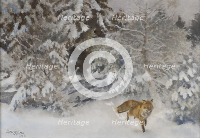 Fox in Winter Landscape, 1938. Creator: Bruno Liljefors.