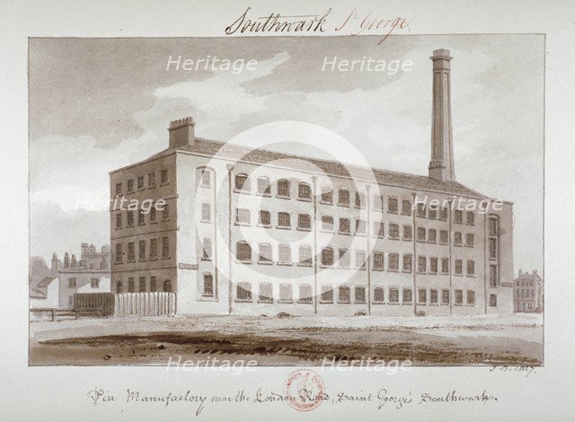 Pin manufactory near London Road, Southwark, London, 1827. Artist: John Chessell Buckler