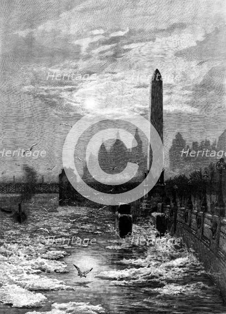 The Frozen Thames: seagulls circling round Cleopatra's Needle, 1895. Creator: Unknown.