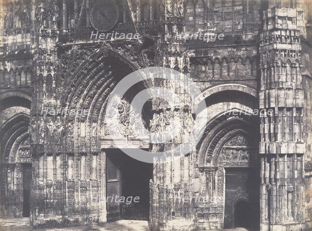 Bas du Portail, Côté de la Place, Cathédrale de Rouen, 1852-54. Creator: Edmond Bacot.