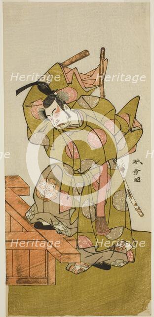 The Actor Ichimura Uzaemon IX as Otomo no Kuronushi in the Play Sugata no Hana Yuki..., c. 1776. Creator: Shunsho.