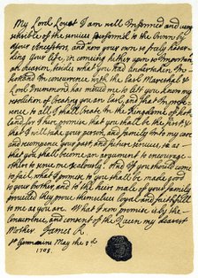 Letter from James Edward Stuart to Simon Fraser, Lord Lovat, St Germains, 3rd May 1703.Artist: James Stuart