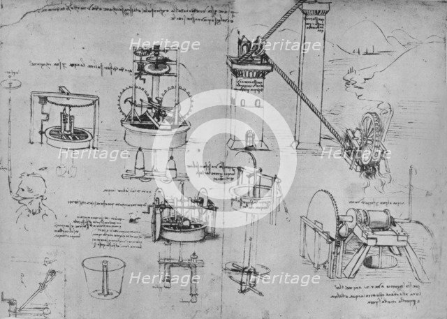 'Studies of Suction Pumps, Archimedes Tubes, Etc.', c1480 (1945). Artist: Leonardo da Vinci.
