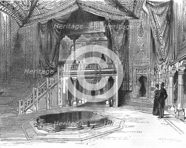 'The Colonial Exhibition, Indian section, The Durbar tent in the Indian Palace', 1886.  Creator: Unknown.