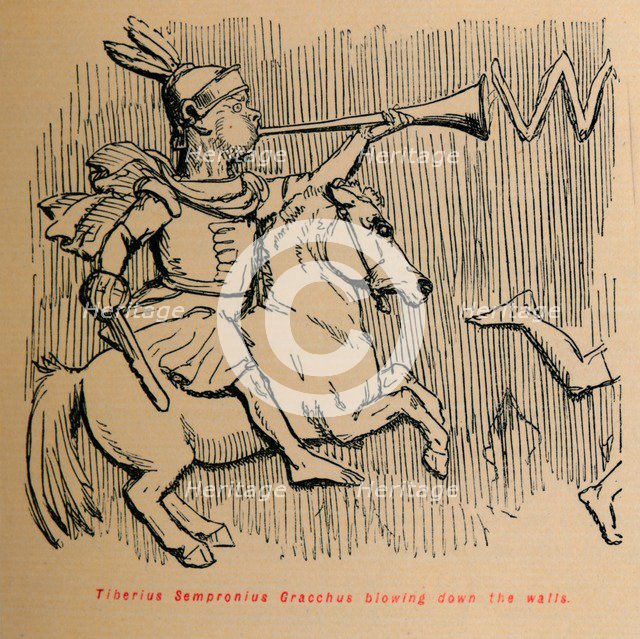 'Tiberius Sempronius Gracchus blowing down the Walls', 1852. Artist: John Leech.