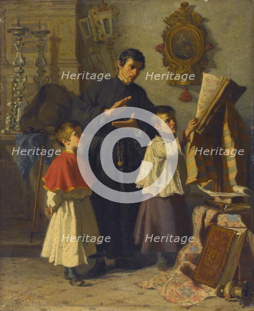 La leçon de chant des enfants de choeur, dans une sacristie à Rome, 1860. Creator: Auguste Dutuit.