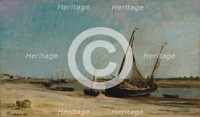 Boats on the Seacoast at Étaples, 1871. Creator: Charles Francois Daubigny.