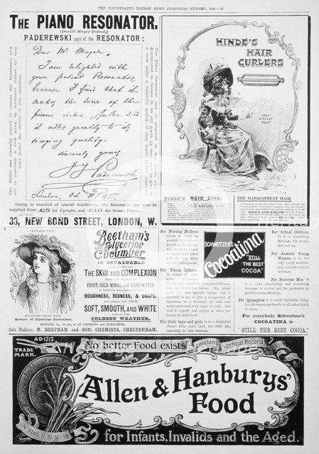 An advertising page in the Illustrated London News, Christmas number, 1896. Artist: Unknown