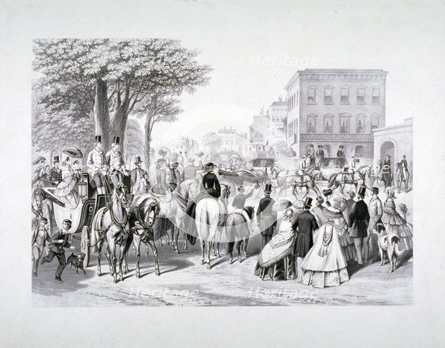 Queen Victoria riding in a carriage in Hyde Park, Westminster, London, c1840.                        Artist: Anon