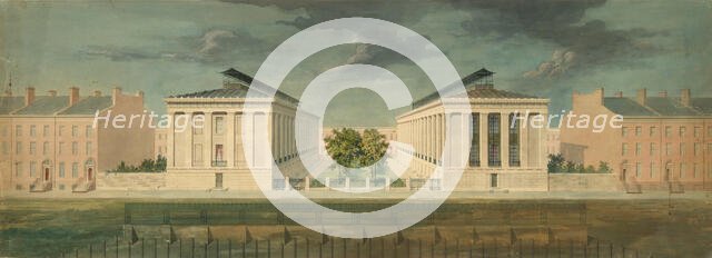 Unexecuted Design for Cross-Block Terrace Development (perspective), ca. 1831. Creator: Alexander Jackson Davis.