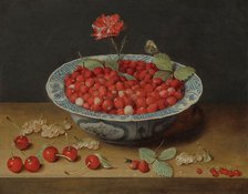 Wild Strawberries and a Carnation in a Wan-Li Bowl, c. 1620. Creator: Jacob van Hulsdonck.