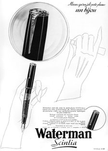 An advertisement for Waterman pens, 1938. Artist: Unknown