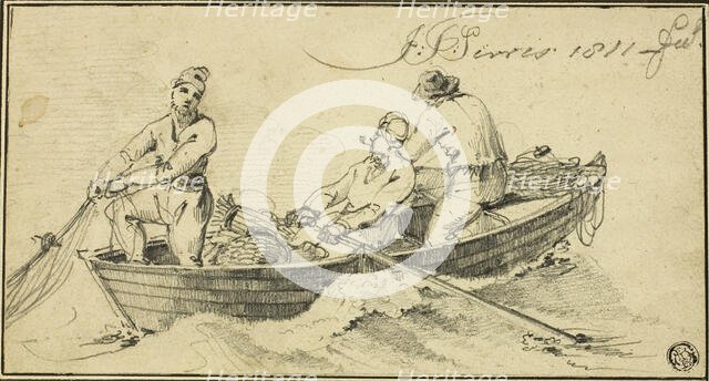 Three Fisherman in a Boat, 1811. Creator: John Thomas Serres.