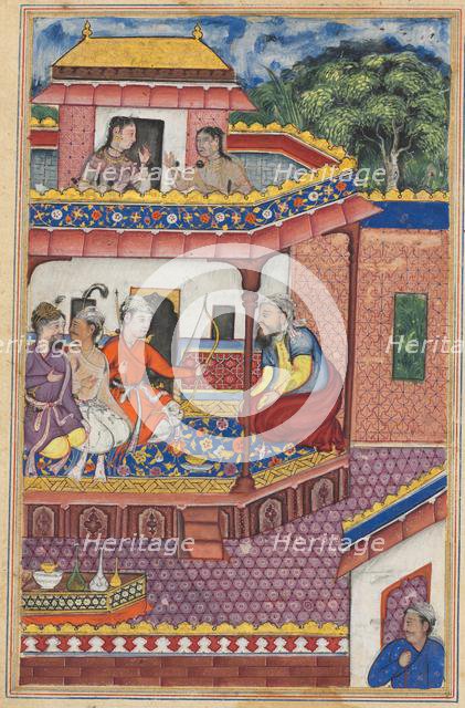 Page from Tales of a Parrot (Tuti-nama): Thirty-fourth night: The three young men..., c. 1560. Creator: Unknown.