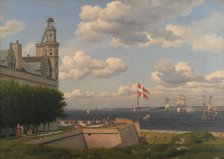 A View towards the Swedish Coast from the Ramparts of Kronborg Castle, 1829. Creator: CW Eckersberg.