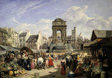 'Market and Fountain of the Innocents', Paris, 1823. Artist: John James Chalon