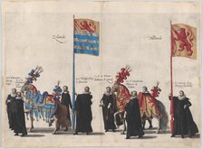 Plate 37: Men with heraldic flags and horses from Zeeland and Holland marching in the fune..., 1623. Creator: Cornelis Galle I.