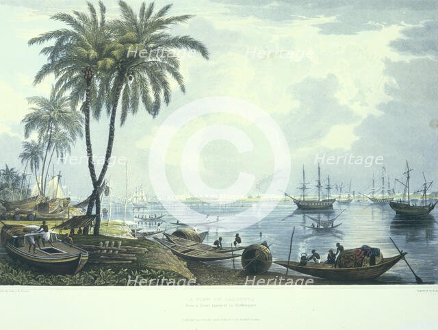 A view of Calcutta from a. Point opposite to Kidderpore, 1824-1826.  Creator: Robert Havell.