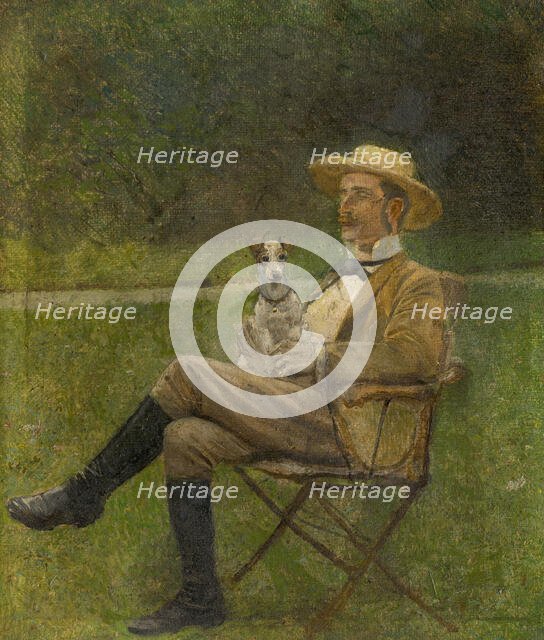 Study of a Seated Man with a Dog, 1880-1900. Creator: Ladislav Mednyanszky.