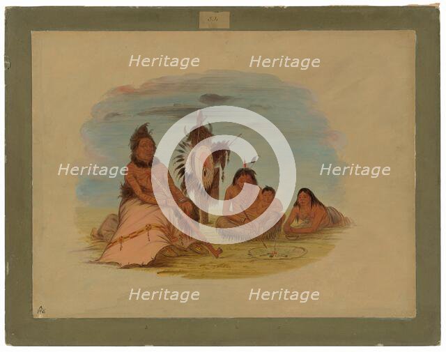 An Aged Minatarree Chief and His Family, 1861/1869. Creator: George Catlin.